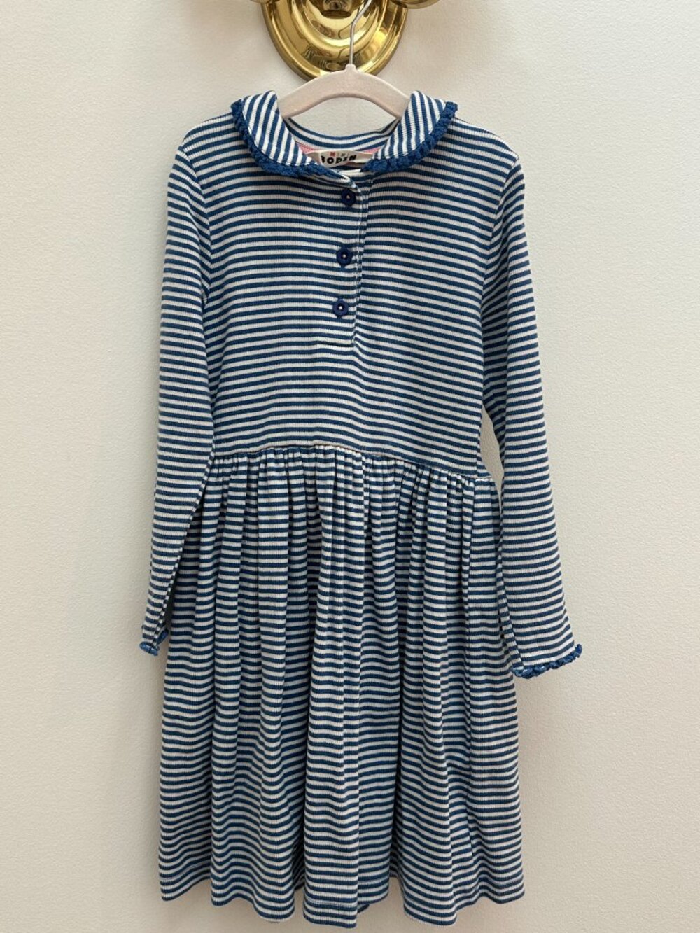 Mini Boden Girls' Navy & White Stripe Knit Dress Size 5-6